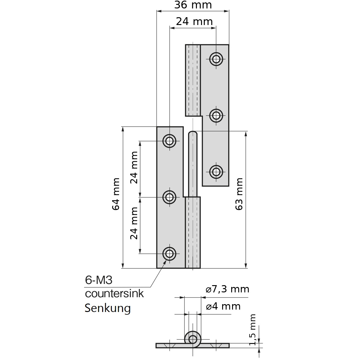 2 części, wysokiej jakości zawias plakatowy, wykonany ze stali nierdzewnej SUS304, ładowność: 10 kg (23 lbs), 64 mm (2-33/64"), wersja po prawej, B-1004-2-R. Solidny zawias podnoszący drzwi, włazy konserwacyjne i wiele więcej, od TAKIGEN (Japonia) - obrazek 2