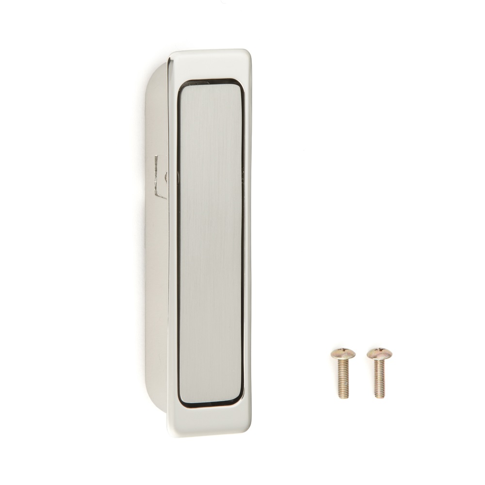 Uchwyt wlotu ze stopu na zawiasie, wykończenie: niklowany, satynowy mat, 100 mm (3-15/16") FH-100AK-00. Uchwyt wlotowy FH-100AK-00 do mebli biurowych, mebli domowych, szafek kuchennych, firmy Sugatsune / LAMP® (Japonia) - obrazek 2