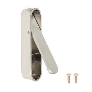 Składana rękojeść wlotu ze stopu cynku, powierzchnia: niklowana, satynowa matowa, 97 mm (3-13/16"), FH-100AM-00. Uchwyt wlotowy FH-100AM-00 do mebli biurowych, mebli domowych, szafek kuchennych, firmy Sugatsune / LAMP® (Japonia)