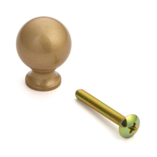Kulisty uchwyt gałki mebli wykonany z wytrzymałego stopu aluminium, wykończenie: złoty, satynowy mat, 25 mm, firma Sugatsune, KK-B25SSG. Zdjęcie produktu
