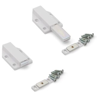 2 Stück Magnet-Druckschnäpper, inkl. Gegenplatte ML-120W, 70 mm (2-3/4″) von Sugatsune, weiß, Ausführung: mit langem Stößel. Produktbild