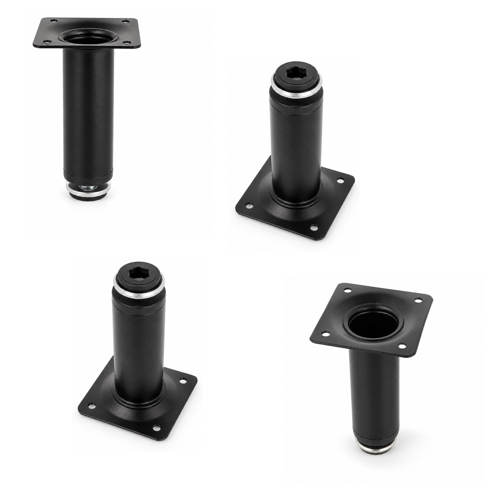 4-częściowa noga meblowa wysokiej jakości, wykonana ze stali, powierzchnia:, 100 mm (3-15/16"), 06.09.412-0. Solidna podstawa meblowa do sof, foteli, szafek, komod, kredensów, stołów, stolików nocnych i wielu innych elementów, autorstwa SISO Denmark