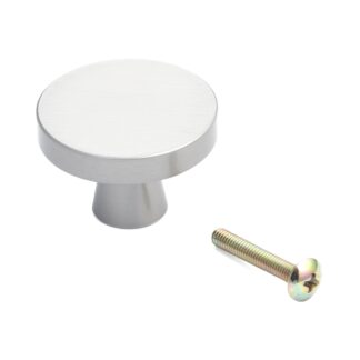 Wysokiej jakości uchwyt gałki meblowej wykonany z mosiądzu, powierzchnia: niklowana, satynowy mat, 36 mm (1.5") TS-36. Mosiężna gałka uchwytu do szuflady, drzwi mebli, szafki kuchennej, szafki biurowej i wielu innych, firmy Sugatsune / LAMP® (Japonia)