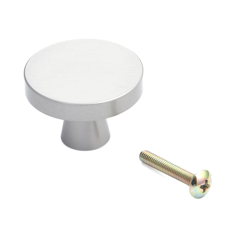 Wysokiej jakości uchwyt gałki meblowej wykonany z mosiądzu, powierzchnia: niklowana, satynowy mat, 36 mm (1.5") TS-36. Mosiężna gałka uchwytu do szuflady, drzwi mebli, szafki kuchennej, szafki biurowej i wielu innych, firmy Sugatsune / LAMP® (Japonia)