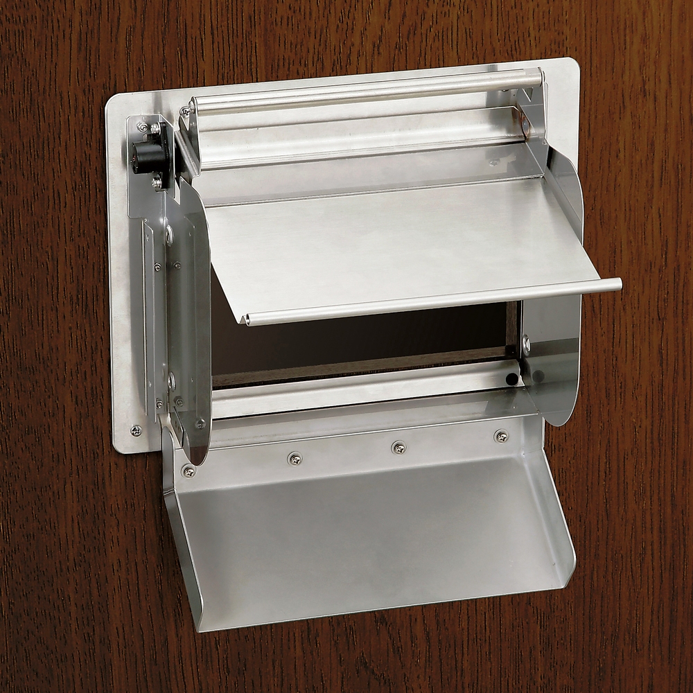 Wysokiej jakości prostokątna klapa odpływowa do montażu pionowego, z cichym domykiem, wykonana ze stali nierdzewnej, wykończenie: mat satynowy, 400 mm (15.8"), AZ-GD400-HL. Właz odpływowy ze stali nierdzewnej, dla gastronomii i wielu innych, firmy Sugatsune / LAMP® (Japonia) - obrazek 11