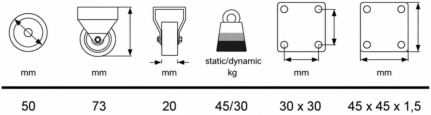 4-częściowy solidny odlewnik mebli, ładowność: 120 kg (265 lbs), ⌀50 mm (1-31/32"), 08.12.150-1. - obrazek 2
