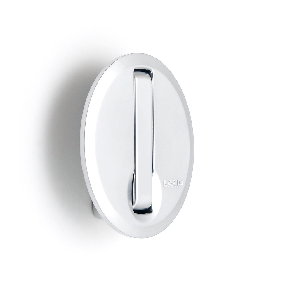 Wysokiej jakości okrągły hak sprężynowy do wgłębienia, powierzchnia: ciemny chrom, 64 mm (2.6"), NF-R64-SCR. Okrągły składany hak z automatycznym zamykaniem, do małego domku, kampera, przyczepy kempingowej, jachtu, pociągu, samolotu, autobusu i wielu innych, firmy Sugatsune / LAMP® (Japonia) - obrazek 2