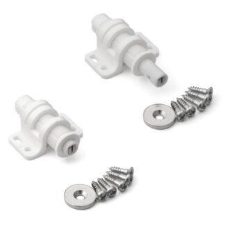 2 sztuki Okrągły magnetyczny łapacz zatrzasków z możliwością regulacji, z płytą oporową MC-25WT firmy Sugatsune, biały. Obraz produktu