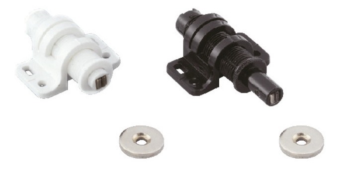 2-częściowa okrągła klapa magnetyczna z możliwością regulacji, z płytą oporową, powierzchnia: biała, MC-25WT. Mechanizm otwierania drzwi push-to-open do drzwi meblowych, drzwi szaf i wielu innych, firmy Sugatsune / LAMP® (Japonia) - obrazek 3