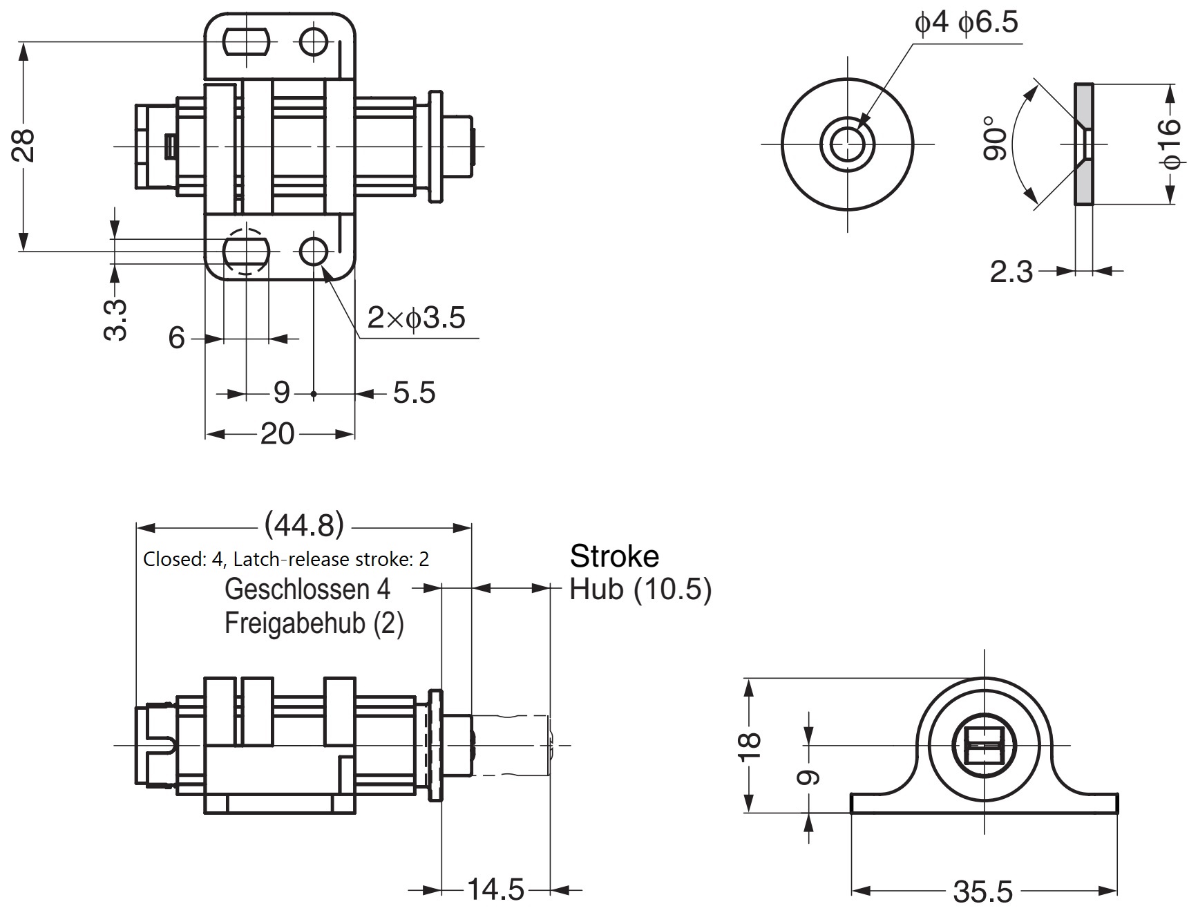 2-częściowa okrągła klapa magnetyczna z możliwością regulacji, z płytą oporową, powierzchnia: biała, MC-25WT. Mechanizm otwierania drzwi push-to-open do drzwi meblowych, drzwi szaf i wielu innych, firmy Sugatsune / LAMP® (Japonia) - obrazek 2