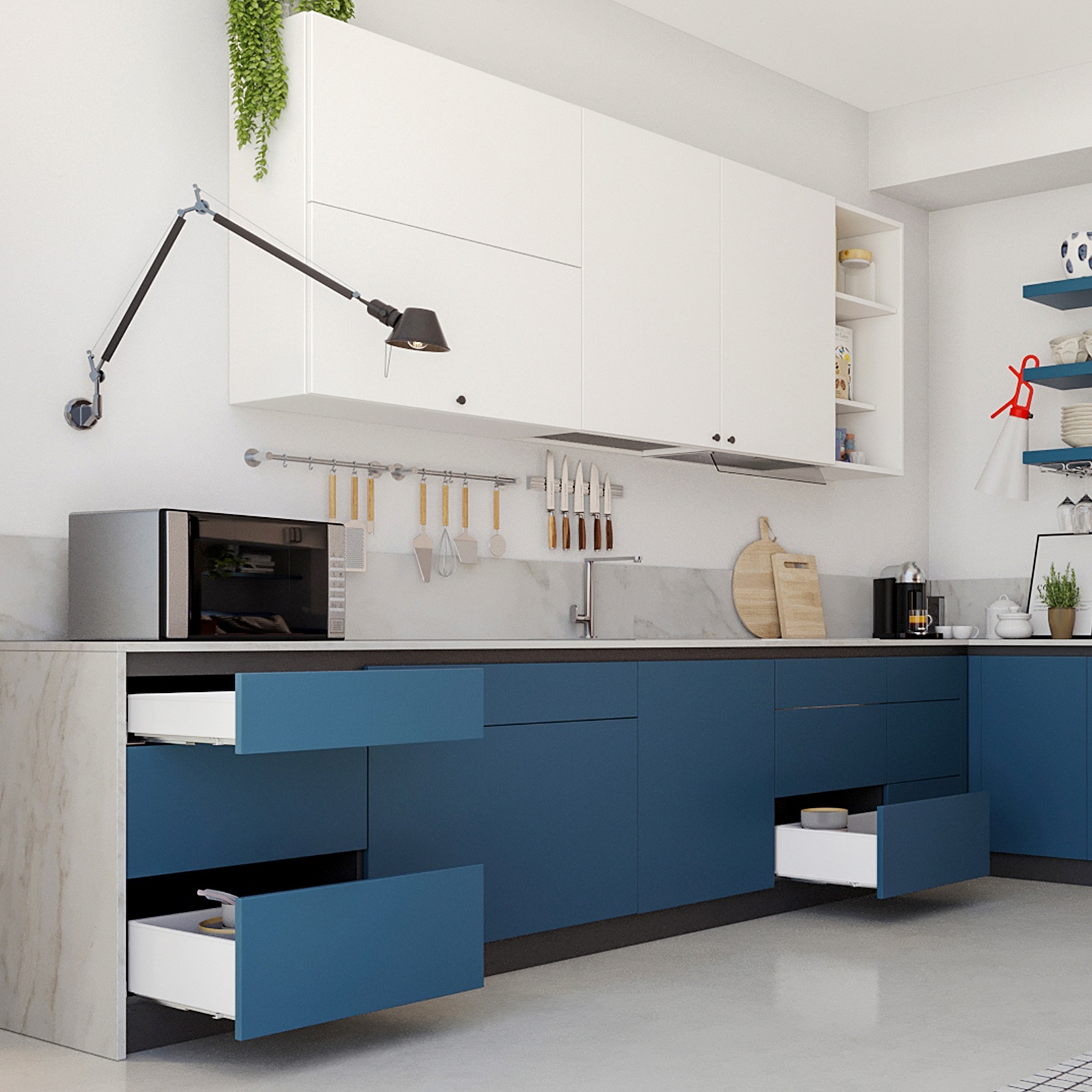 Zestaw szuflad, z bardzo cienkimi ramkami, wysokość: 88 mm (3-15/32"), powierzchnia: biała, 440 mm (17-21/64"), wersja: pełne przedłużenie z miękkim zamknięciem, 3275312. zestaw szuflad na meble kuchenne i wiele więcej, od EMUCA - obrazek 9