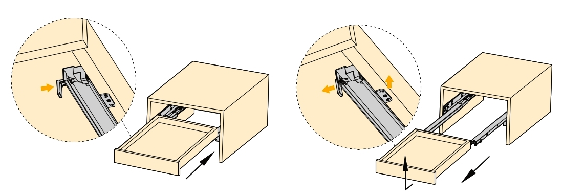 Prowadnice podpodłogowe, nośność: 25 kg (56 funtów), 450 mm (17-23/32"), Wykonanie: Częściowy wysuw z funkcją push-to-open, 3123405. Wysokiej jakości szuflady podłogowe do drewnianych szuflad, półek drewnianych i wielu innych, firmy EMUCA - obrazek 3