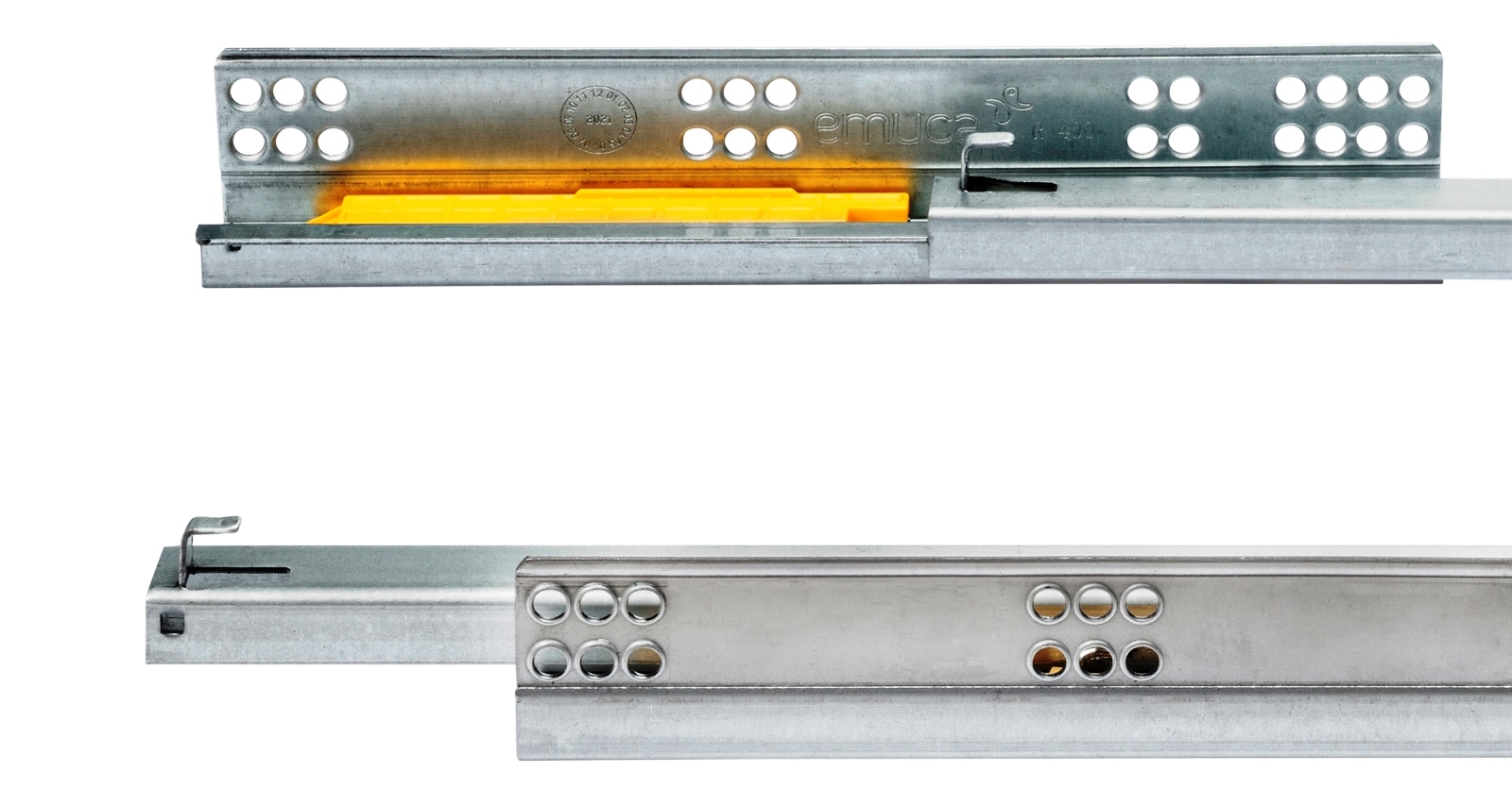 Prowadnice podpodłogowe, nośność: 25 kg (56 funtów), 450 mm (17-23/32"), Wykonanie: Częściowy wysuw z funkcją push-to-open, 3123405. Wysokiej jakości szuflady podłogowe do drewnianych szuflad, półek drewnianych i wielu innych, firmy EMUCA - obrazek 5