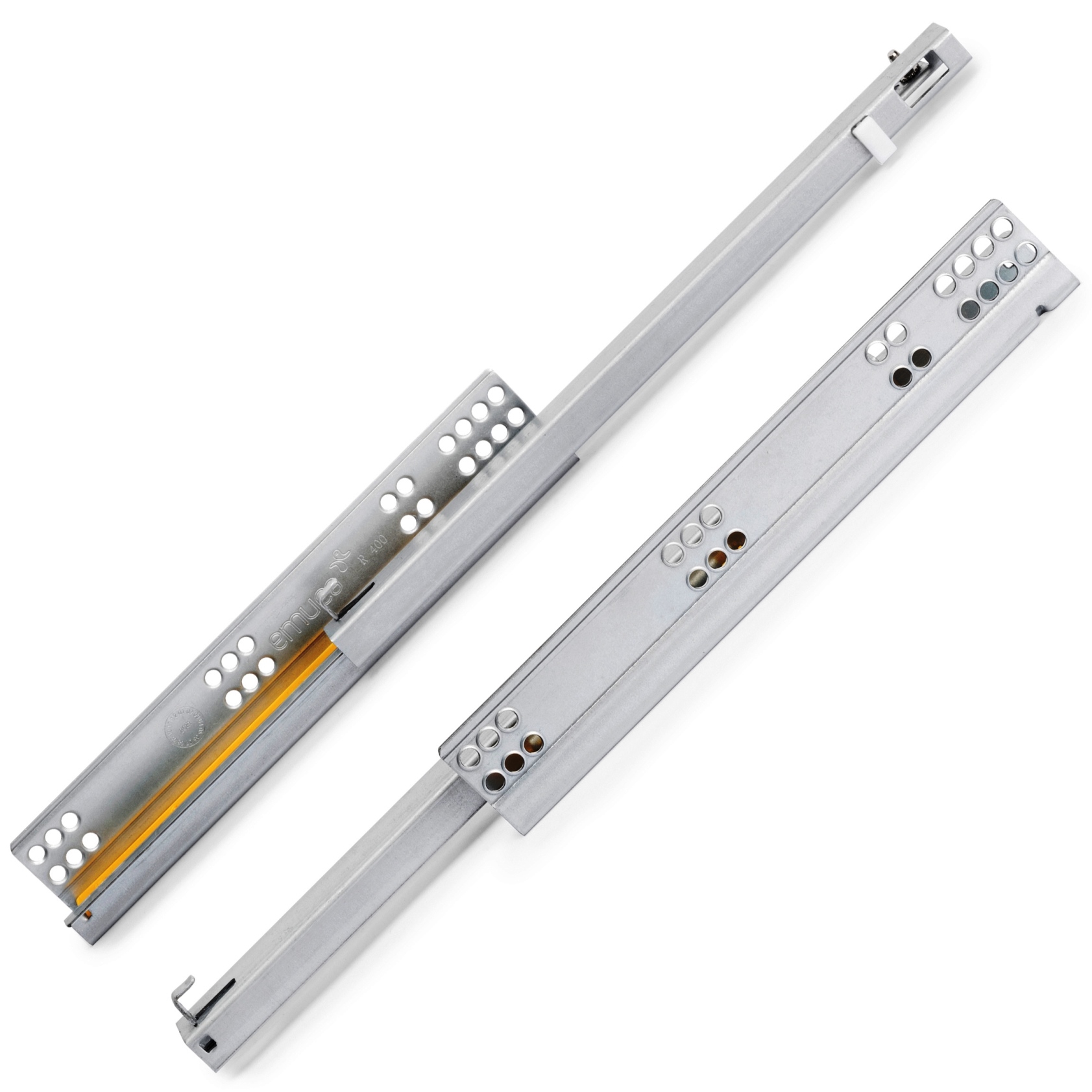 Prowadnice podłogowe, 3019505, 500 mm (19-11/16"), firmy EMUCA, nośność: 25 kg (56 lbs), wersja: częściowy wysuw z cichym domykiem. Obraz produktu